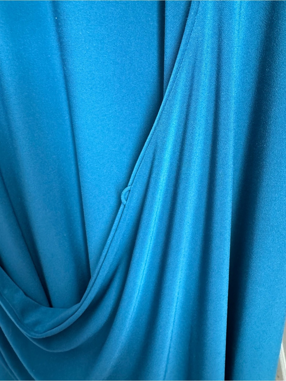 Sympli Teal Asymmetrical Drape Midi Dress Size 12 Made in Canada - Picture 8 of 15